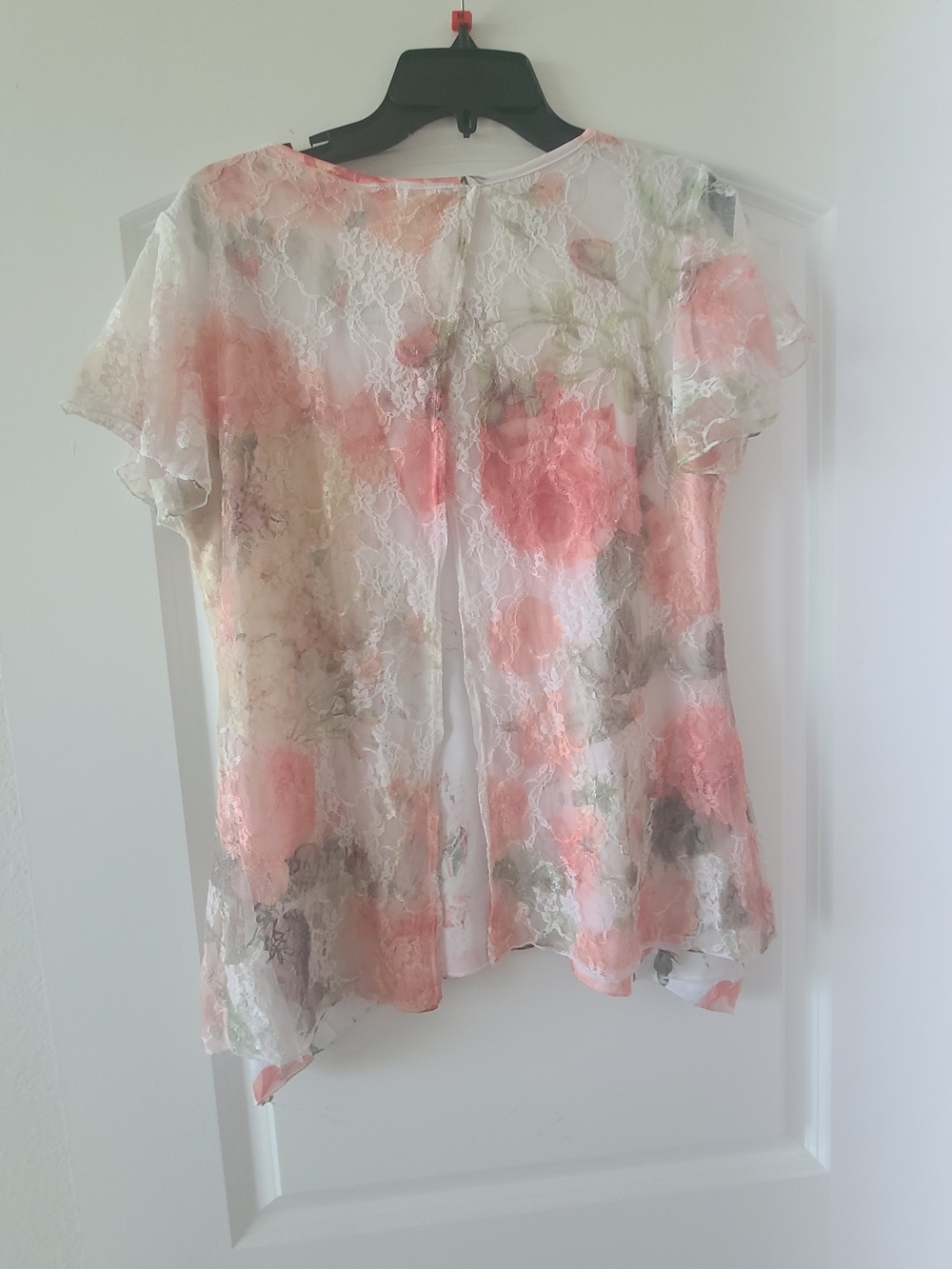 Peach Floral Lace Short Sleeve Blouse with Embellished Front - Picture 2 of 6